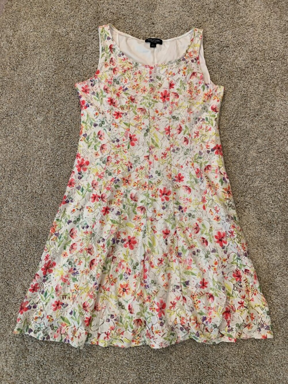 Floral Lace Overlay Sleeveless Dress Size L Multicolor Springtime - Picture 2 of 6